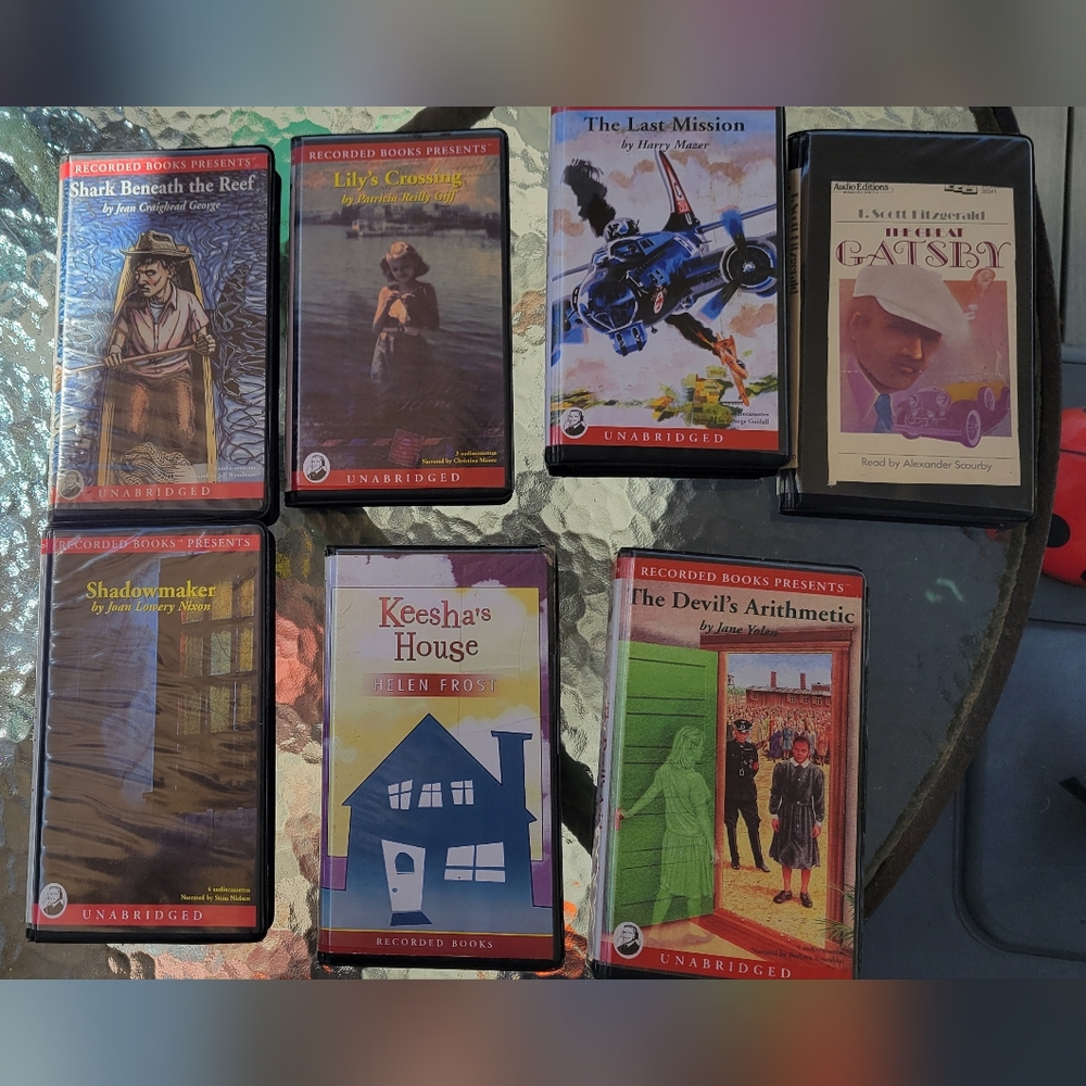 Lot Of 7 Cassette Audiobook Tapes Ex-Library Good Condition, Unabridged Fiction
